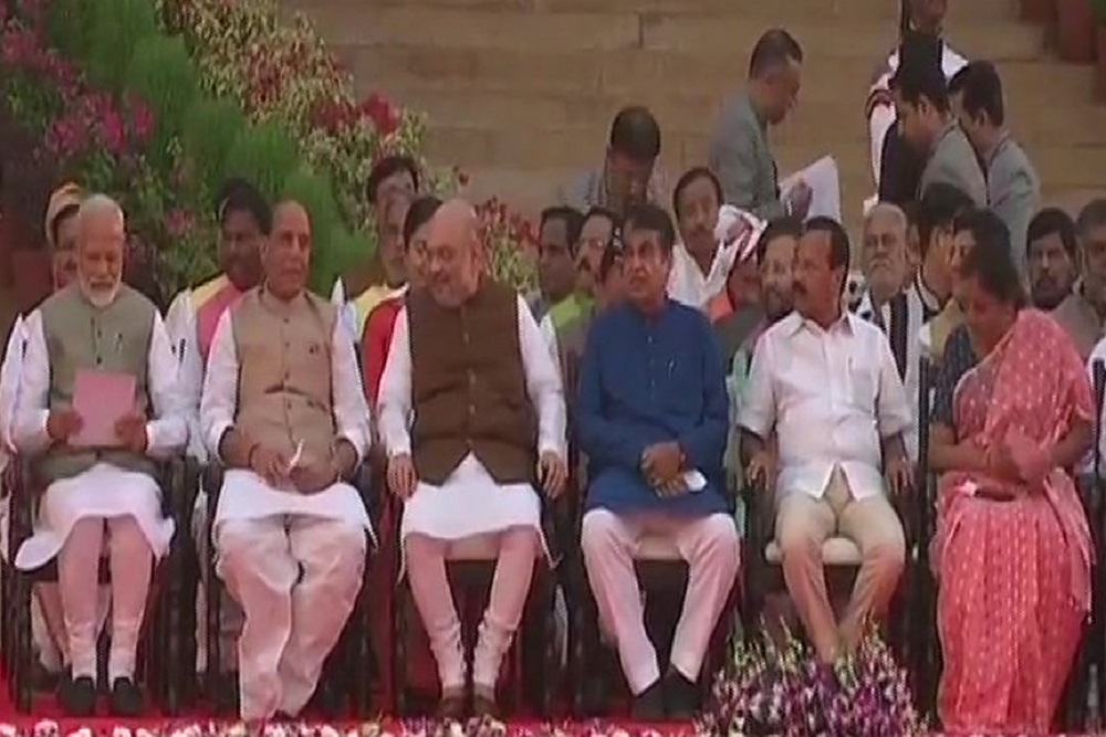 शपथ ग्रहण समारोह में मौजूद नरेंद्र मोदी, अमित शाह और राजनाथ सिंह