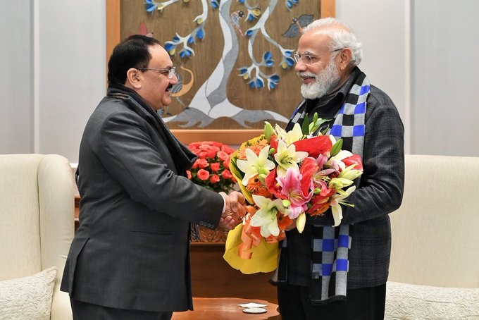 भारतीय जनता पार्टी (भाजपा) का राष्ट्रीय अध्यक्ष बनने के बाद पहली बार प्रधानमंत्री नरेंद्र मोदी से मुलाकात करने पहुंचे जगत प्रकाश नड्डा
