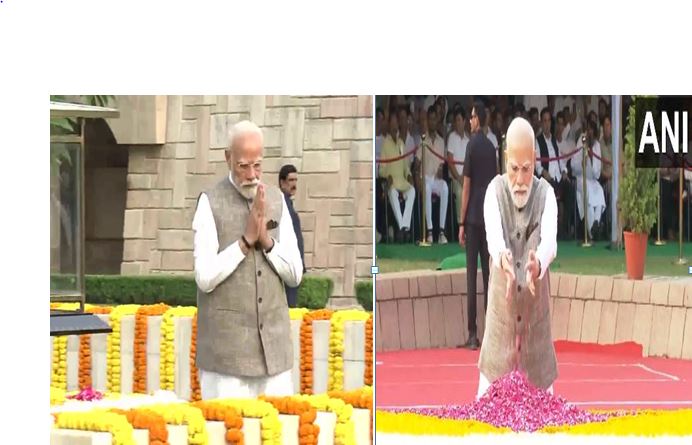प्रधानमंत्री मोदी ने महात्मा गांधी-लाल बहादुर शास्त्री को किया नमन, राजघाट और विजय घाट पर दी श्रद्धांजलि
