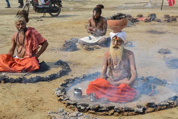 कुंभ पर्व के दौरान मथुरा में साधना में डुबे साधु