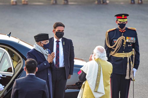 बीटिंग रिट्रीट के दौरान राष्ट्रपति रामनाथ कोविंद और प्रधानमंत्री नरेंद्र मोदी की मुलाकाता