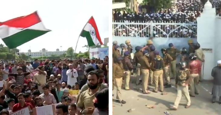 लखनऊ और हैदराबाद में नागरिकता  संशोधन कानून के खिलाफ प्रदर्शन करते छात्र
