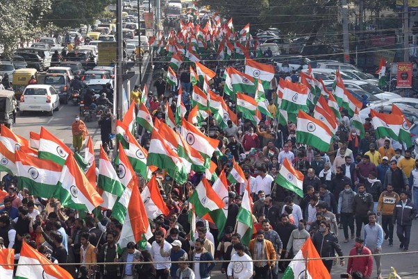 गुरुग्राम में भाजपा कार्यकर्ताओं की 'तिरंगा यात्रा'