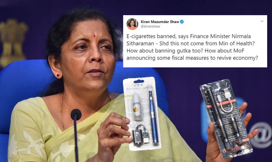 सीतारमण और किरण मजूमदार के बीच ट्विटर वार, पूछा- ई-सिगरेट बैन का ऐलान भी वित्त मंत्री करेंगी?