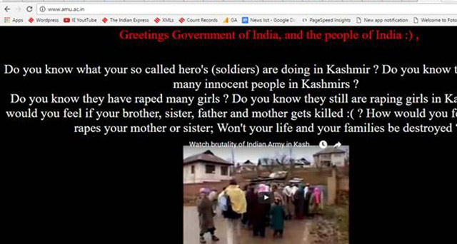 डीयू-एएमयू की वेबसाइट हैक, पाक हैकर्स ने कश्मीर की हिंसा का किया जिक्र