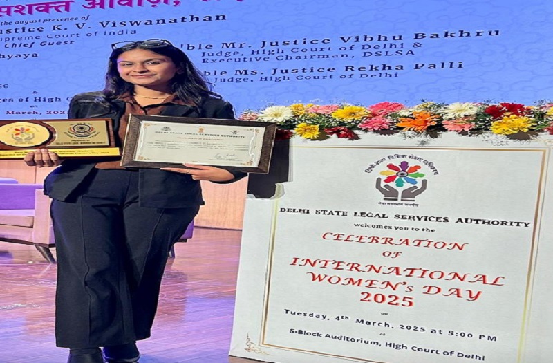 आईपीयू की छात्रा को मिला सर्वश्रेष्ठ अर्द्धन्यायिक स्वयंसेवक का पुरस्कार