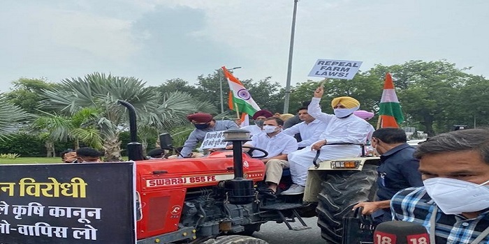 किसान आंदोलन के समर्थन में मुहिम. ट्रैक्टर चलाकर संसद पहुंचे राहुल गांधी, बोले- किसानों को बताया जा रहा है आतंकवादी