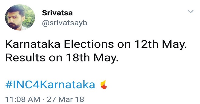 EC से पहले कर्नाटक कांग्रेस सोशल मीडिया इंचार्ज ने भी किया चुनाव तारीख वाला ट्वीट
