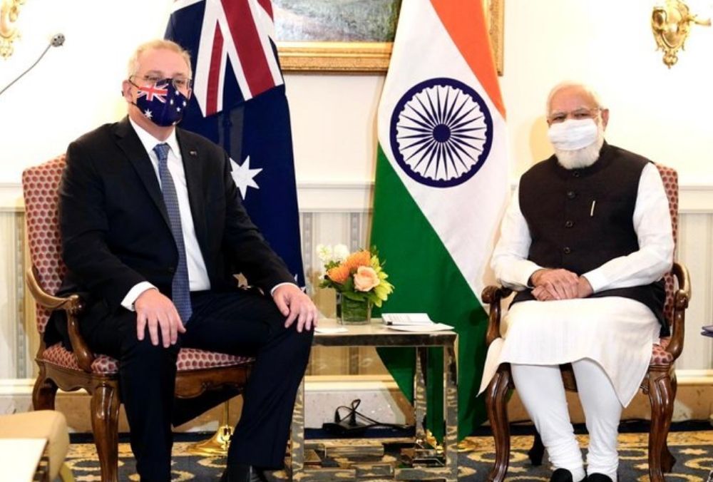 अमेरिका यात्रा के दौरान भारत के प्रधानमंत्री नरेंद्र मोदी और ऑस्ट्रेलिया के प्रधानमंत्री स्कॉट मॉरिसन की द्विपक्षीय बैठक