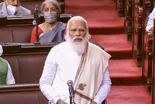 नई दिल्ली में संसद के बजट सत्र के दौरान राज्यसभा में प्रधानमंत्री नरेंद्र मोदी