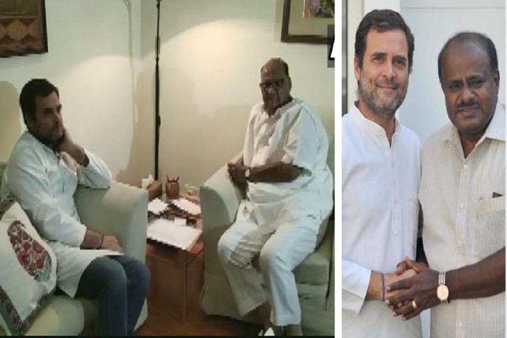 इस्तीफे की चर्चाओं के बीच शरद पवार और कुमारस्वामी से मिले राहुल गांधी