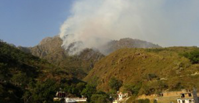 वैष्णो देवी मंदिर के निकट त्रिकूटा पहाड़ियों के जंगल में भयंकर आग