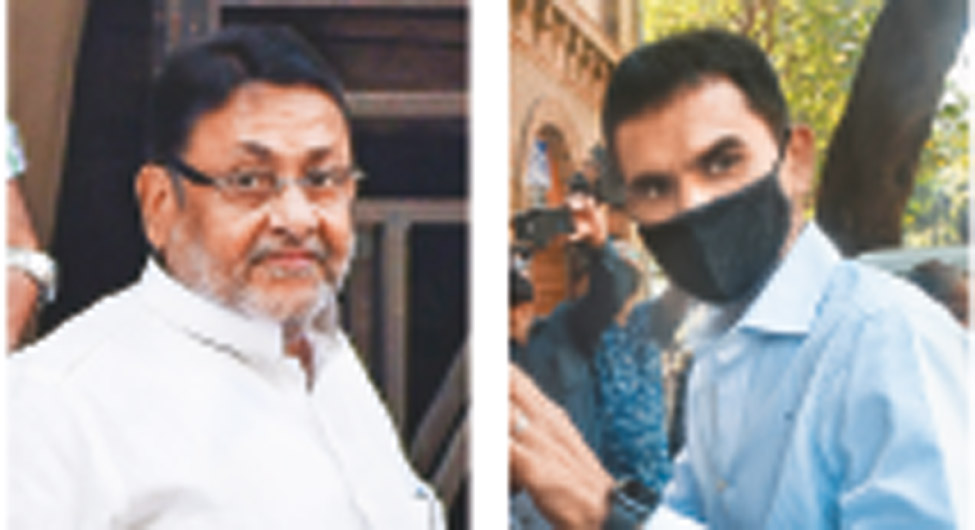 आरोप-दर-आरोपः राकांपा नेता नवाब मलिक (बाएं), और समीर वानखेड़े 