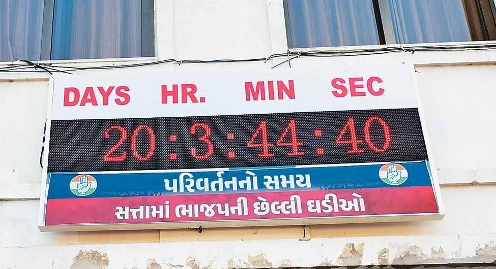 उलटी गिनतीः अहमदाबाद में कांग्रेस मुख्यालय में लगी घड़ी